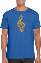 Gouden muzieknoot G-sleutel / muziek feest t-shirt / kleding - blauw - voor heren - muziek shirts / muziek liefhebber / outfit M