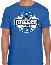 Have fear Greece is here / Griekenland supporter t-shirt blauw voor heren L