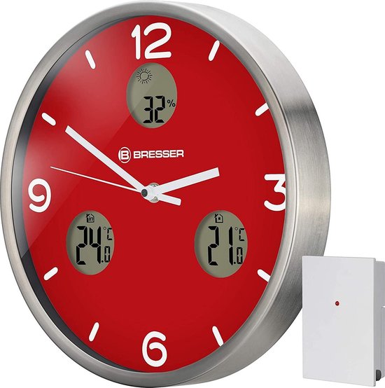 Horloge Murale Bresser Mytime Io Nx 30 Cm Aluminium Rouge / Argent | bol.com