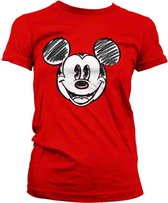 Disney Mickey Mouse Dames Tshirt -L- Pixelated Sketch Rood