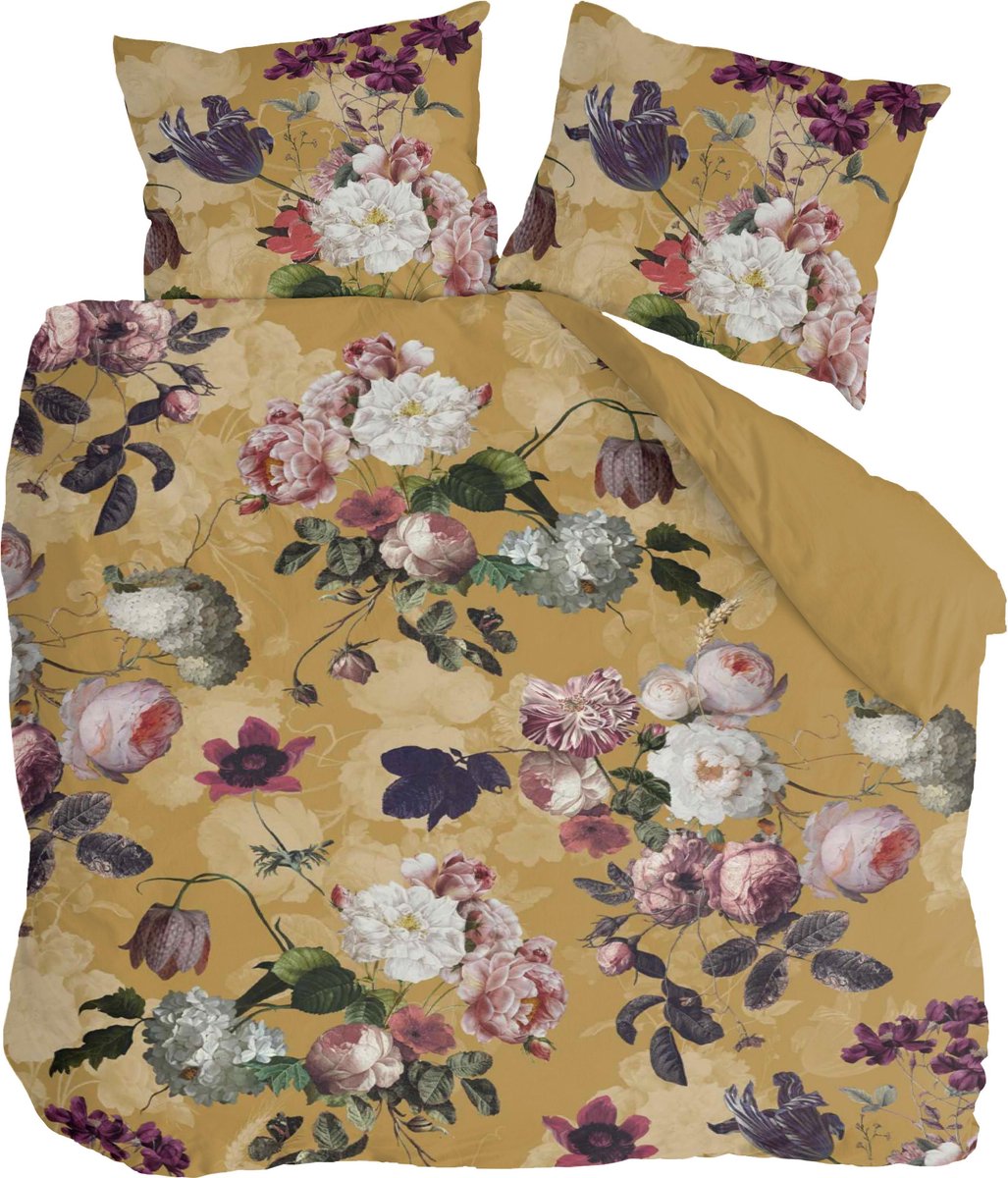 Byrklund Dekbedovertrek Flowers United - 200x220 - 100% Katoen - Okergeel