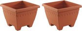 Hega Hoger Plantenbak/bloempot Lima - 5x - terracotta - vierkant - kunststof - 35x35x28 cm - planten pot