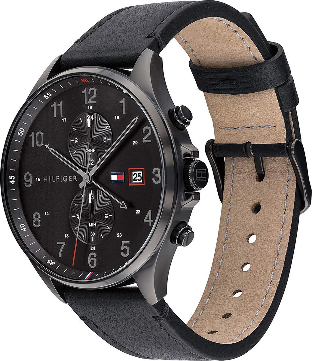 Tommy Hilfiger 1791711 Horloge - Leer - Zwart - Ø 44 mm