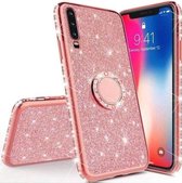 Samsung Galaxy A40 Back Cover Telefoonhoesje | Glitter | met Ring Houder | Roze | TPU Hoesje