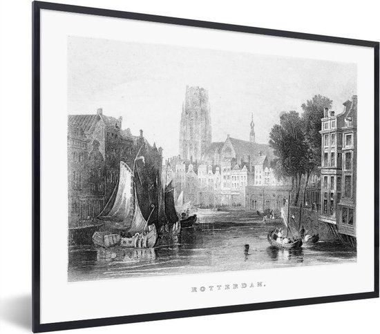 incl. Poster - Zwart-wit illustratie van van Rotterdam met... | bol.com