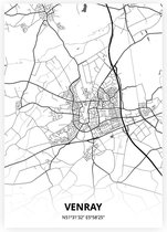 Venray plattegrond - A2 poster - Zwart witte stijl
