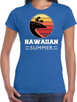 Hawaiian zomer t-shirt / shirt Hawaiian summer voor dames - blauw -  Hawaiian party / vakantie outfit / kleding / feest shirt L