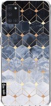 Casetastic Samsung Galaxy A21s (2020) Hoesje - Softcover Hoesje met Design - Blue Hexagon Diamonds Print