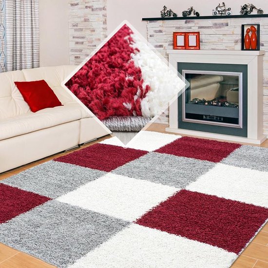 Tapis à poils longs Life - rouge, beige - blanc - 200x290 cm