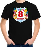 Happy birthday 8e verjaardag t-shirt / shirt 8 jaar met emoticons zwart voor kinderen XS (110-116)