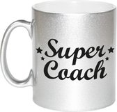 Super coach tekst cadeau mok / beker - 330 ml - zilverkleurig - kado koffiemok / theebeker