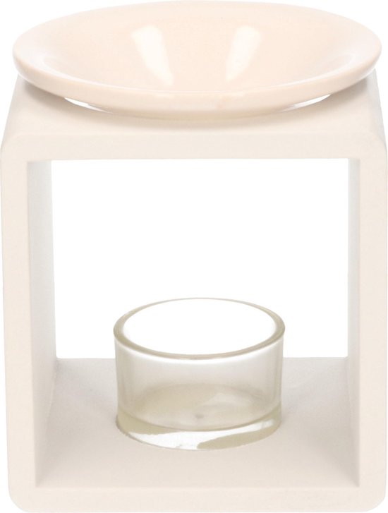 Witte vierkante geurbrander/waxbrander 10 x 10 x 12 cm - Waxmelts/oliebrander/geurchips brander  - Geurbranders/waxbranders - Woonaccessoires