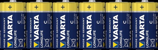 Varta batterij alkaline, baby, C, LR14, 1.5V long life, folieverpakking (6-pack)