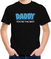 Daddy youre the best cadeau t-shirt - zwart met blauwe en witte letters - kinderen - unisex - jongens / meisjes - vaderdag / papa kado XL (158-164)