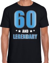 60 and legendary verjaardag cadeau t-shirt / shirt - zwart met blauwe en witte letters - voor heren - 60ste verjaardag kado shirt / outfit S