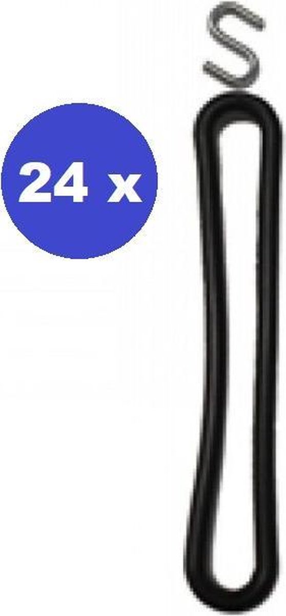 24 x Spanrubber Met S-haak 40 Cm Rubber 8 mm Zwart 24 Stuks | spanrubbers voor tent/ tent elastieken/ spanrubbers 40 cm.