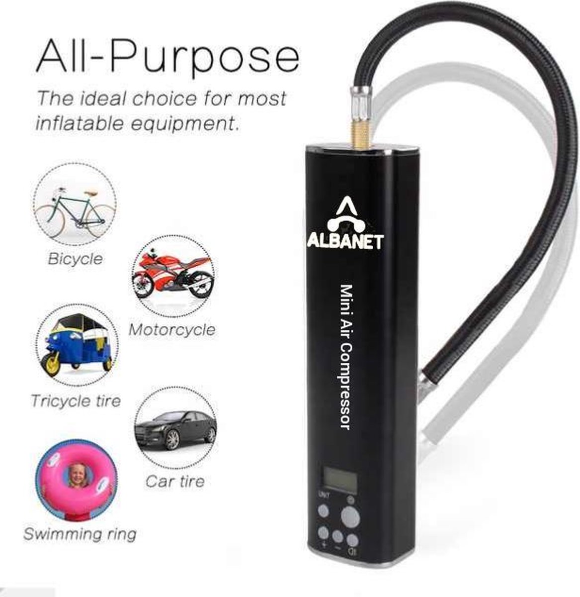 AlbaNet Mini compresseur d'air, pompe électrique pour vélo-voiture-Air Bet  Pump-Bale