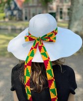 Witte Zomerhoed / dameshoed met Afrikaanse print band - Rood Gele kente / Strandhoed / Zonnehoed / Strohoed / Beach hat
