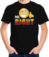Funny emoticon t-shirt Mr. right zwart voor kids -  Fun / cadeau shirt 158/164