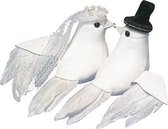 Pakket van 2x stuks witte duiven decoratie bruidspaar 8 cm - Bruiloft feestartikelen tafel versieringen