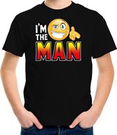 Funny emoticon t-shirt Im the man zwart voor kids M (134-140)