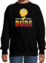 Funny emoticon sweater Time is money dude zwart kids 5-6 jaar (110/116)
