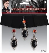 Amscan Choker/oorbellen Gothic Fluweel Zwart/rood One-size