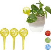 Relaxdays 4 x waterdruppelaar - glas - waterbollen voor planten - Ø6cm – geel