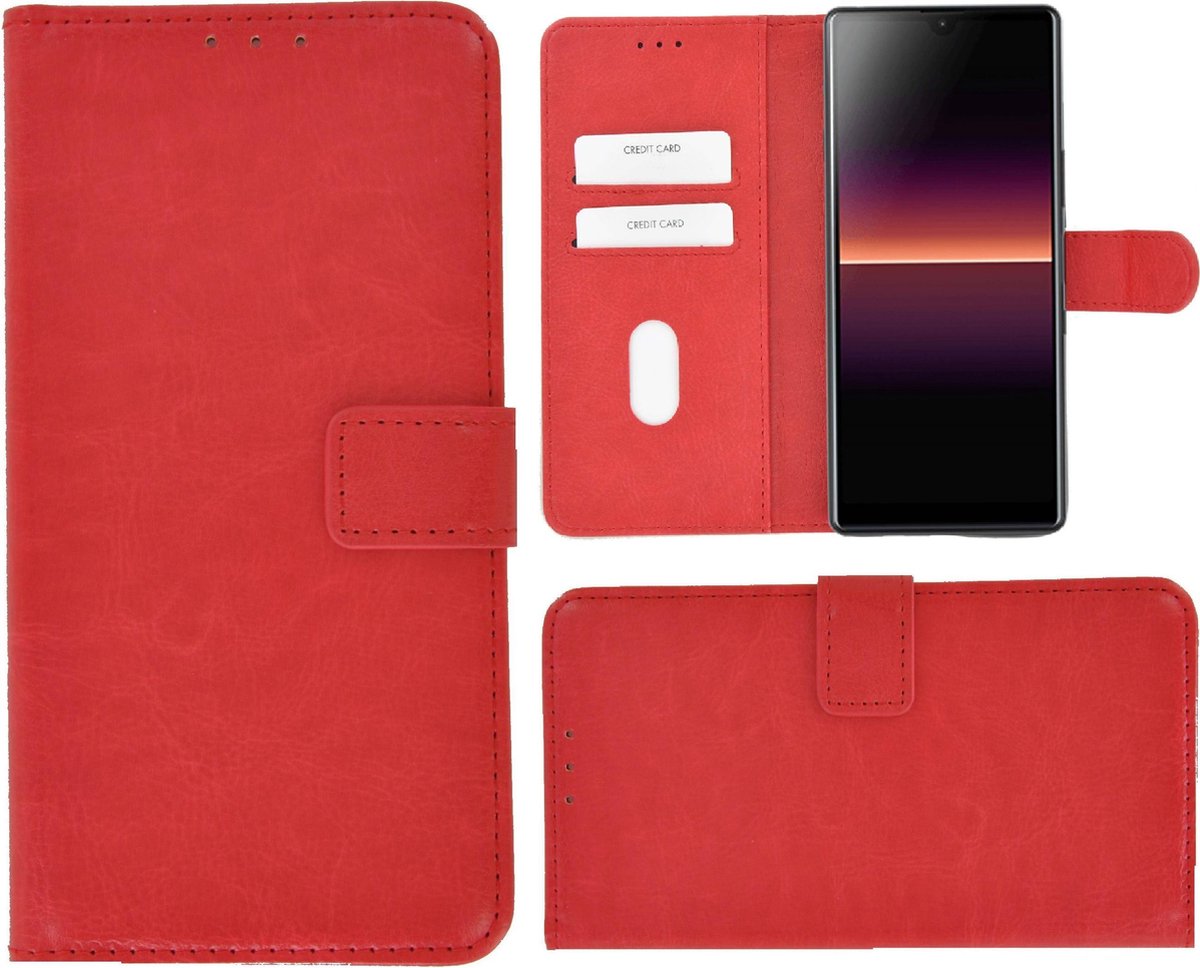Geschikt voor Sony Xperia L4 hoes Effen Wallet Bookcase Hoesje Cover Rood Pearlycase