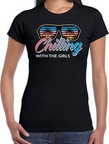 Beach feest t-shirt / shirt Chilling with the girls voor dames - zwart - Beach party outfit / kleding/ verkleedkleding/ carnaval shirt M