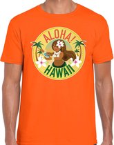 Hawaii feest t-shirt / shirt Aloha Hawaii voor heren - oranje - Hawaiiaanse party outfit / kleding/ verkleedkleding/ carnaval shirt XL