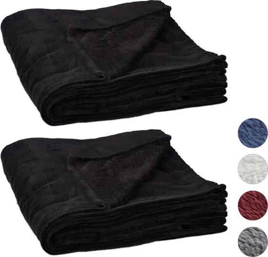 Relaxdays 2 x fleece deken - plaid – - grand foulard - 150x200 – zwart | bol.com