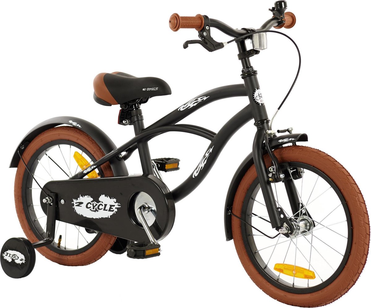 2Cycle Cruiser Kinderfiets - 16 inch - Mat-Zwart - Jongensfiets -  GoedkopeFietsKopen