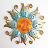 Sur le mur | Soleil | fleur | bleu | métal et verre | XL | 40 x 40 cm