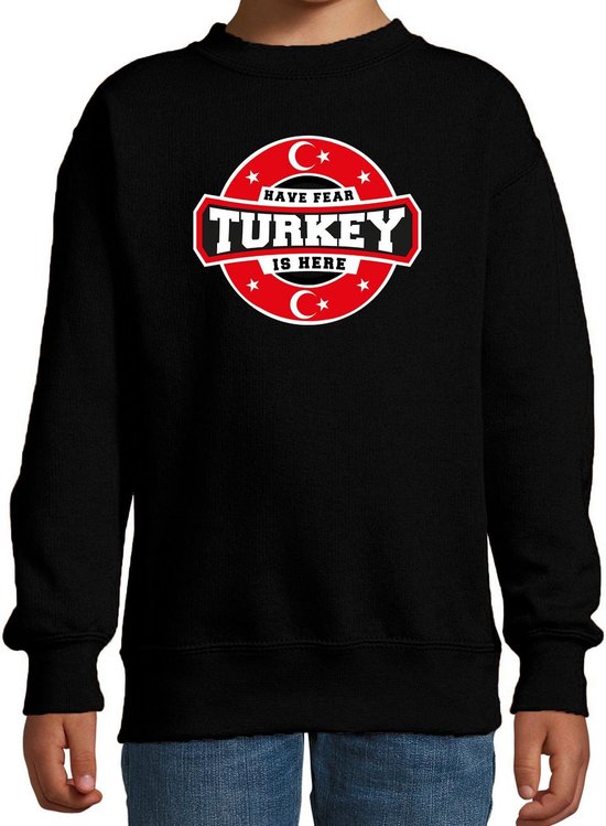 Have fear Turkey is here sweater met sterren embleem in de kleuren van de Turkse vlag - zwart - kids - Turkije supporter / Turks elftal fan trui / EK / WK / kleding 98/104