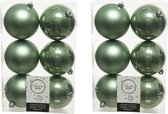 24x Salie groene kunststof kerstballen 8 cm - Mat/glans - Onbreekbare plastic kerstballen - Kerstboomversiering salie groen