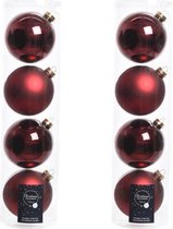 8x Donkerrode glazen kerstballen 10 cm - Mat/matte - Kerstboomversiering donkerrood