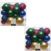 52x Kunststof kerstballen mix gekleurd 6, 8, 10 cm - Kerstversiering/kerstdecoratie