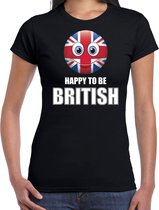 Verenigd Koninkrijk emoticon Happy to be British landen t-shirt zwart dames XL