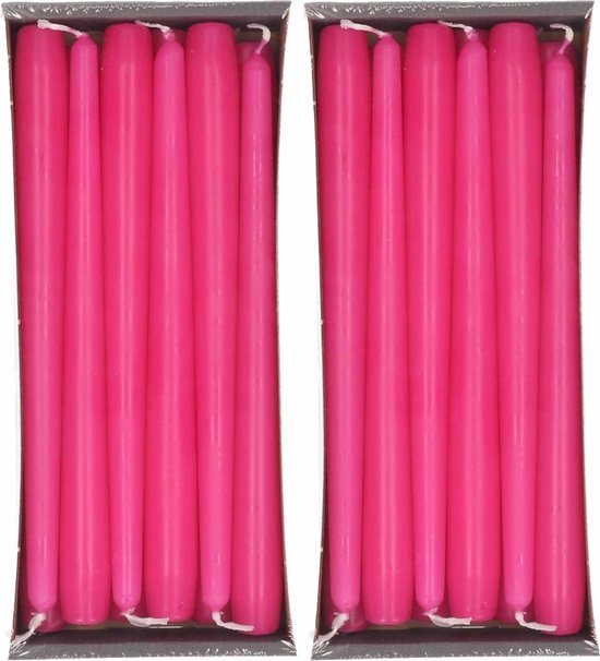24x Fuchia roze dinerkaarsen 25 cm 8 branduren - Geurloze kaarsen fuchia roze - Tafelkaarsen/kandelaarkaarsen