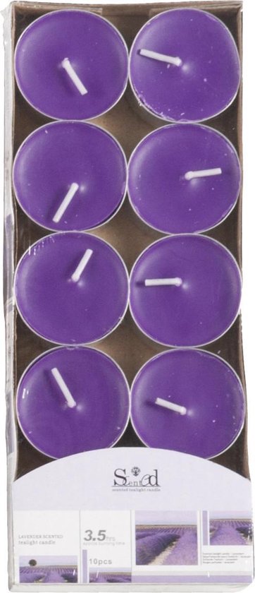 10x Geurtheelichtjes lavendel/paars 3,5 branduren - Geurkaarsen lavendelgeur - Waxinelichtjes