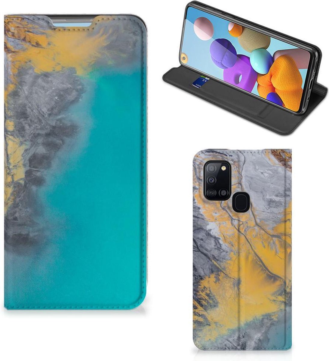 Samsung Galaxy A21s Standcase Marble Blue Gold