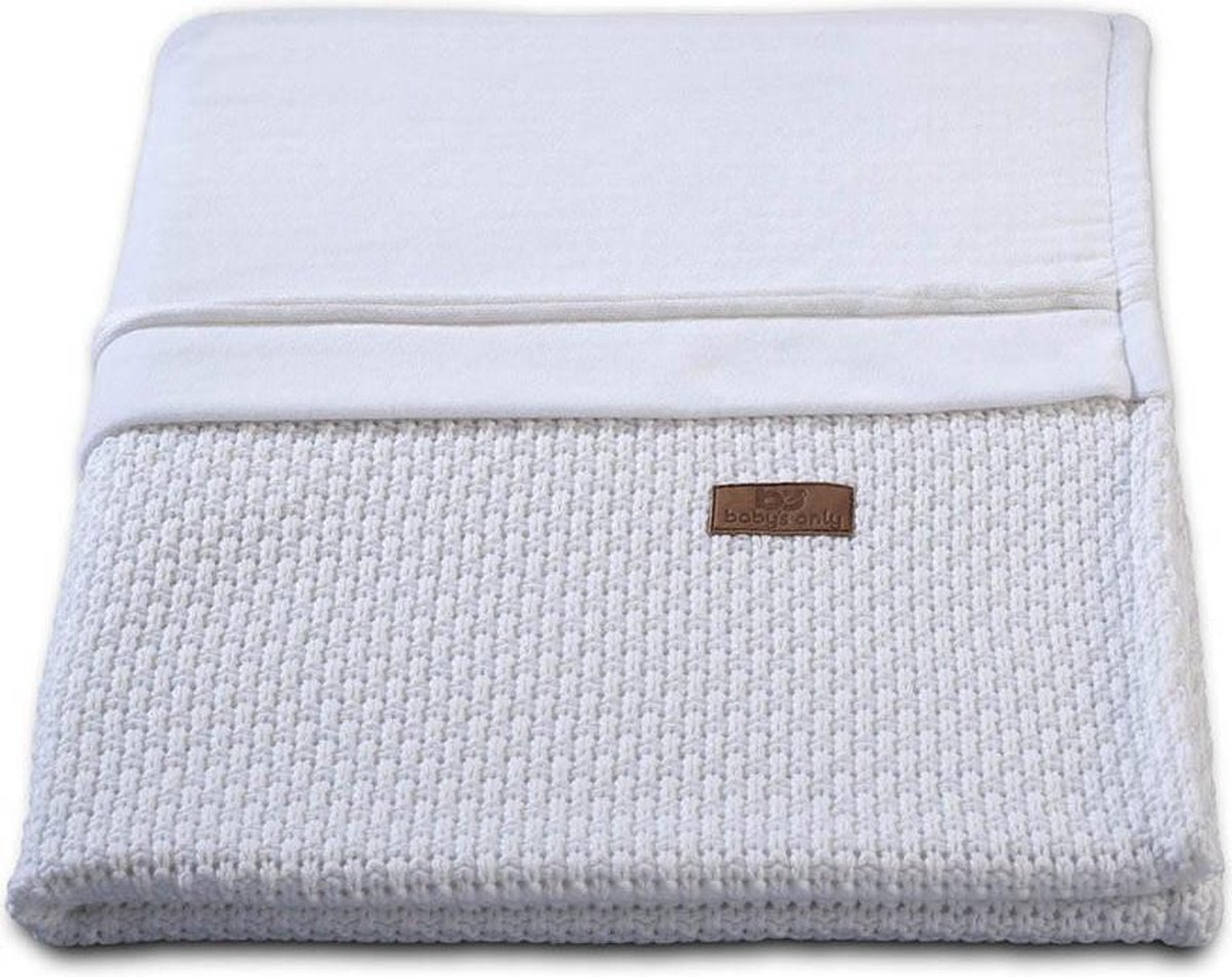 Baby's Only Gebreid baby dekbedovertrek ledikant - baby deken Robust - Wit - 100x135 cm
