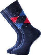 Tommy Hilfiger Check Socks (2-pack) - herensokken katoen - geruit en uni - original blauw met rood - Maat: 43-46
