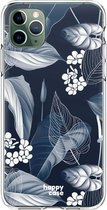 HappyCase iPhone 11 Pro Hoesje Flexibel TPU Blue Leaves Print