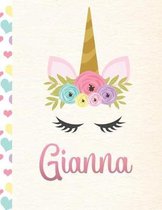 Gianna: Personalized Unicorn Primary Handwriting Notebook For Girls With Pink Name - Dotted Midline Handwriting Practice Paper