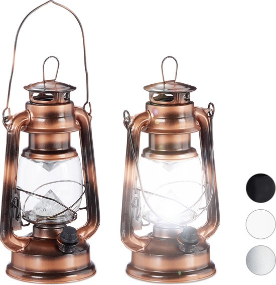 Relaxdays 2 x lantaarn led - stormlamp - windlicht - olielamp - retro stijl  op batterijen | bol.com