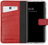 Selencia Hoesje Geschikt voor Samsung Galaxy A41 Hoesje Met Pasjeshouder - Selencia Echt Lederen Bookcase - Rood