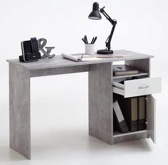Bureau - Schrijftafel - Computerbureau -  FMD betonkleurig en wit met 1 lade 123x50x76,5 cm