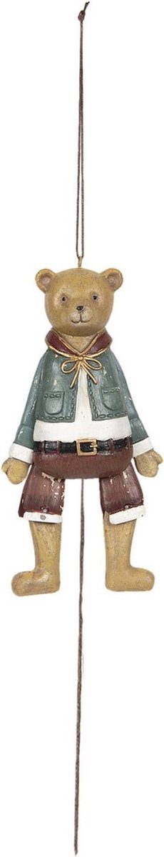 Clayre & Eef Kersthanger Beer 8x4x17 cm Bruin Groen Kunststof Kerstbal Kersversiering Kerstboomversiering